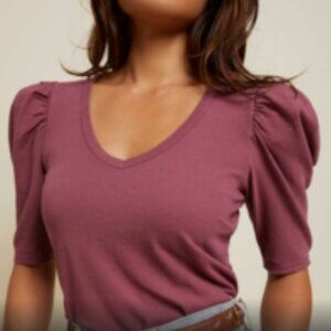 Nation LTD puff sleeve V neck tee